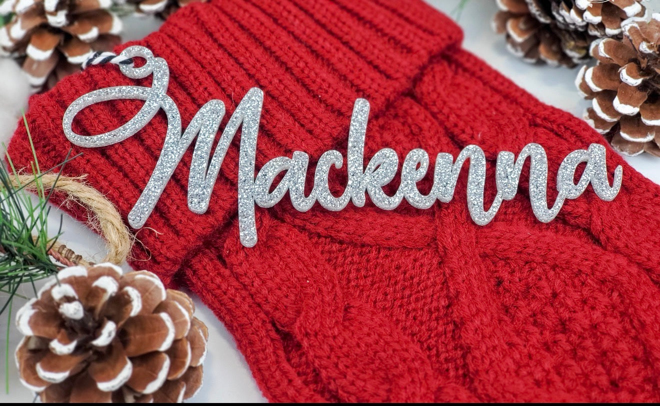 “Hands Off My Stocking” Glitter Acrylic Name Tags