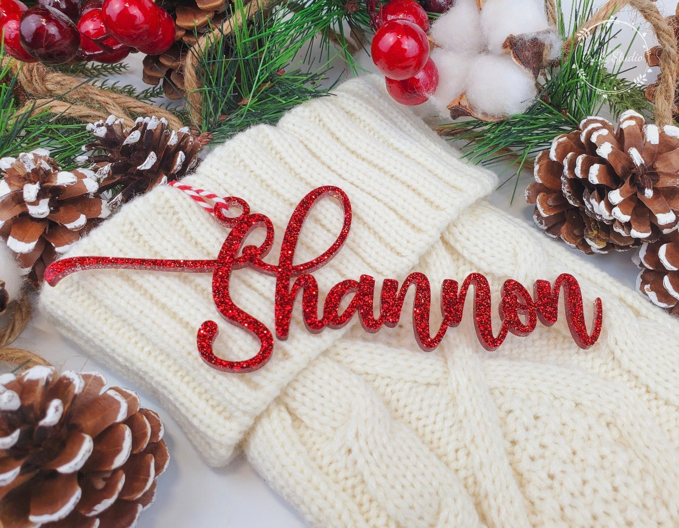 “Hands Off My Stocking” Glitter Acrylic Name Tags
