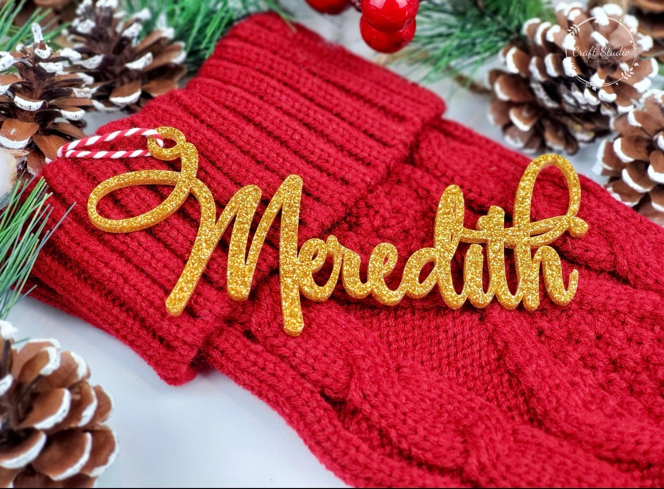 “Hands Off My Stocking” Glitter Acrylic Name Tags