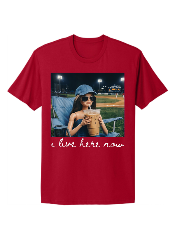“I Live Here Now” Baseball Mom Tee