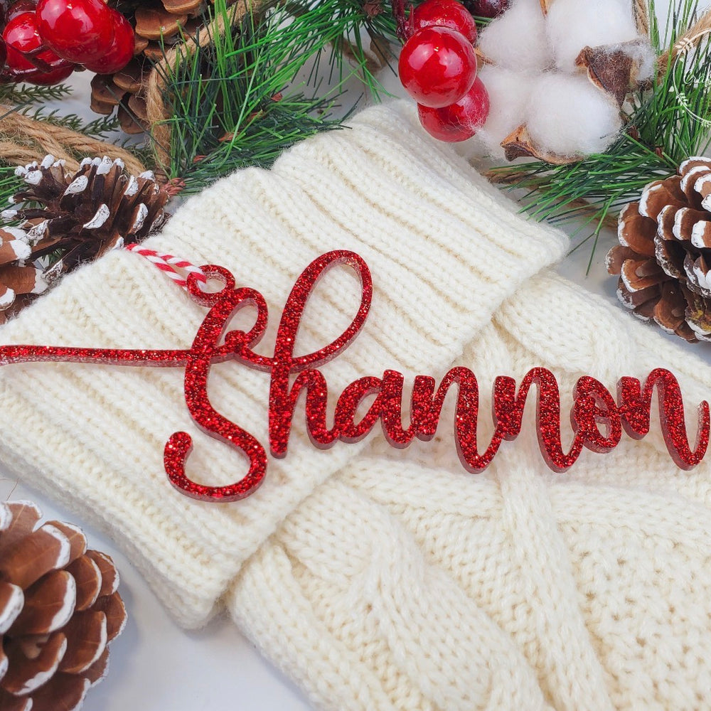“Hands Off My Stocking” Glitter Acrylic Name Tags